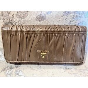 AUTHENTIC Prada Milano Nappa Gaufre Long Brown Wallet